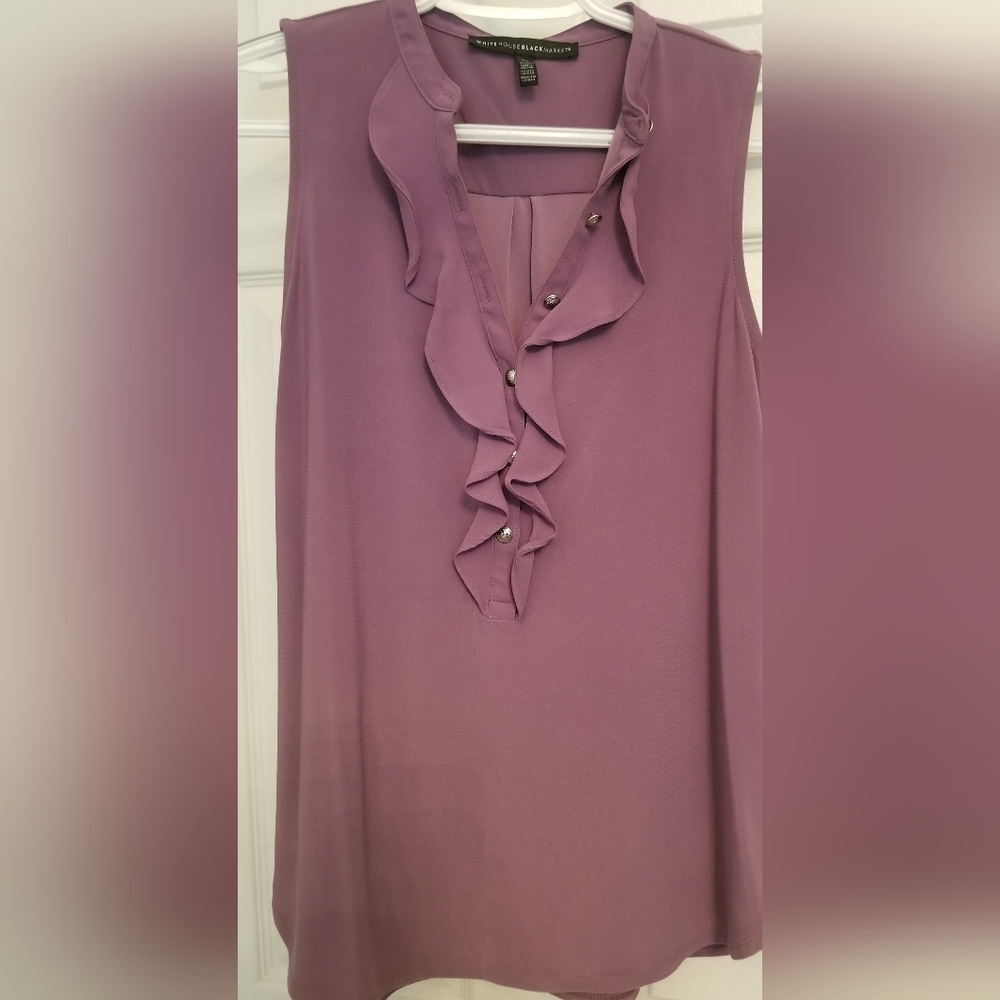 White House Black Market Purple Ruffled Bib Collar Sleeveless Top